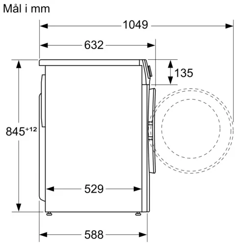 Bosch Serie 6 Vaskemaskine WGG1440ISN - Størrelse og tegning