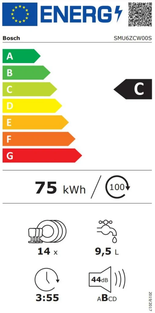 Bosch Serie 6 Opvaskemaskine SMU6ZCW00S EU Energimækeblad